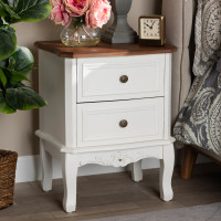 Baxton Studio JY-132054-2 DW NS Darlene Classic and Traditional French White and Cherry Brown Finished Wood 2-Drawer Nightstand